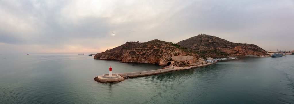 Panoramic View of Port and Mountain Landscape on the Mediterranean Coast. Cartagena, Spain