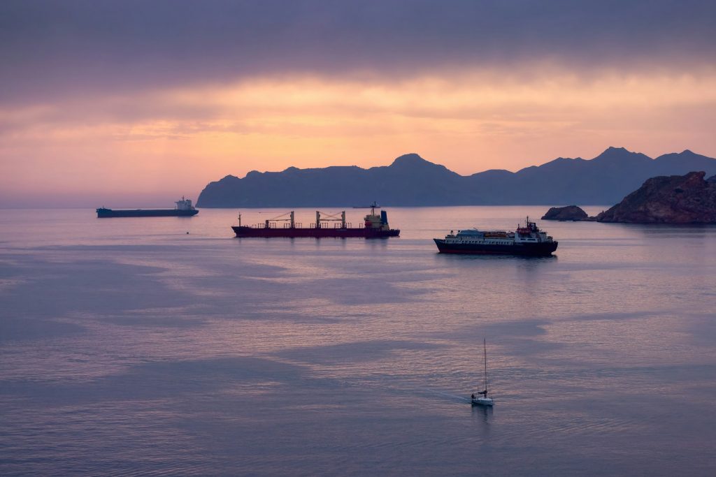 Tanker Ships on the Coast of Mediterranean Sea. Cartagena, Spain.