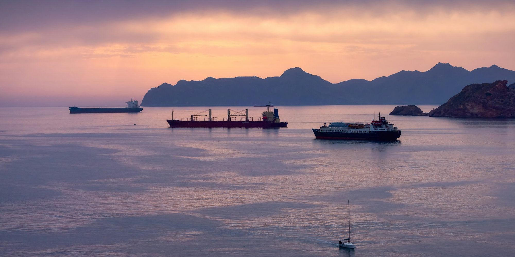 Tanker Ships on the Coast of Mediterranean Sea. Cartagena, Spain.